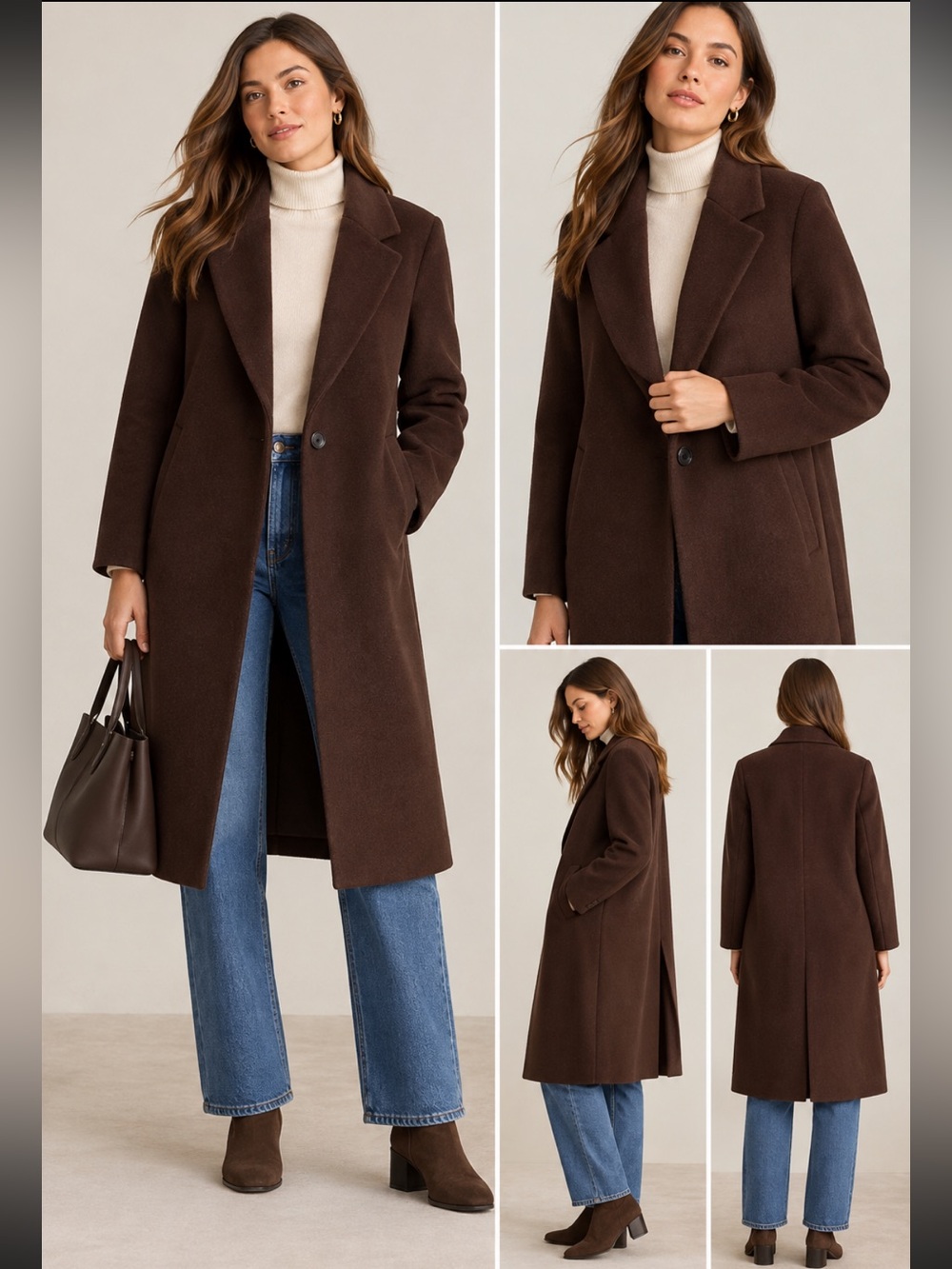 NWT Quince Wool Cashmere Classic Single Breasted Coat Dark Chocolate Medium 1191